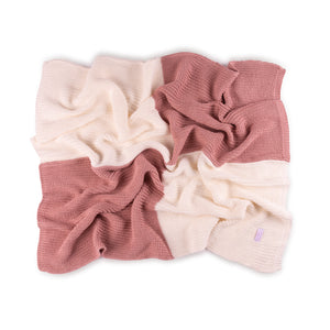 Chunky Knit Blanket Color Block  ~ Pink