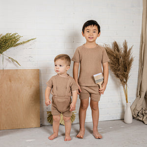 Wide Ribbed Overall Set ~ Dark Sand
